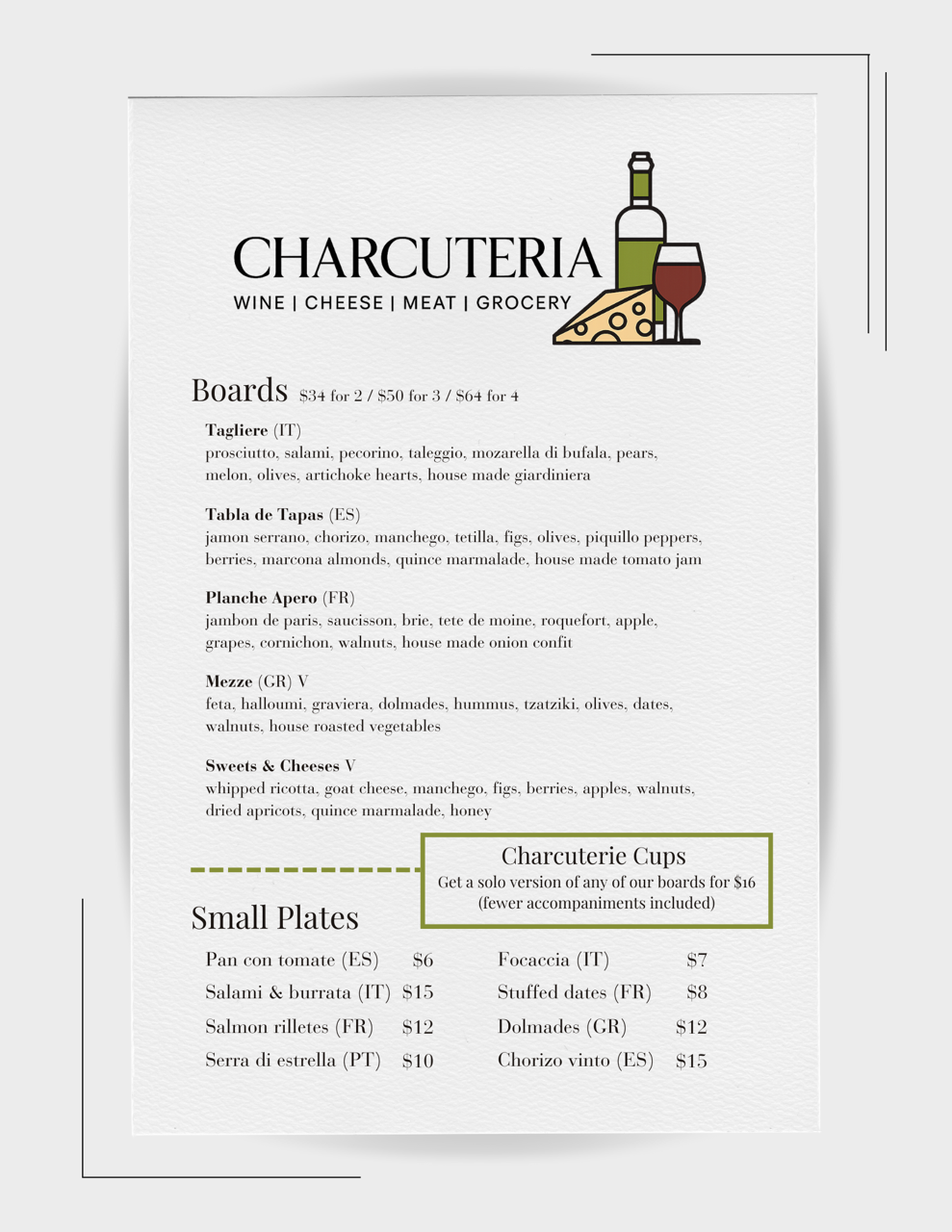 Charcuterie Boards Menu